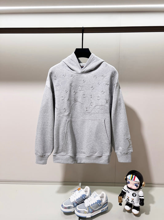 LOUIS VUITTON 420g Cotton Hoodie with Embroidered Monogram &amp; Floral Clover Logo