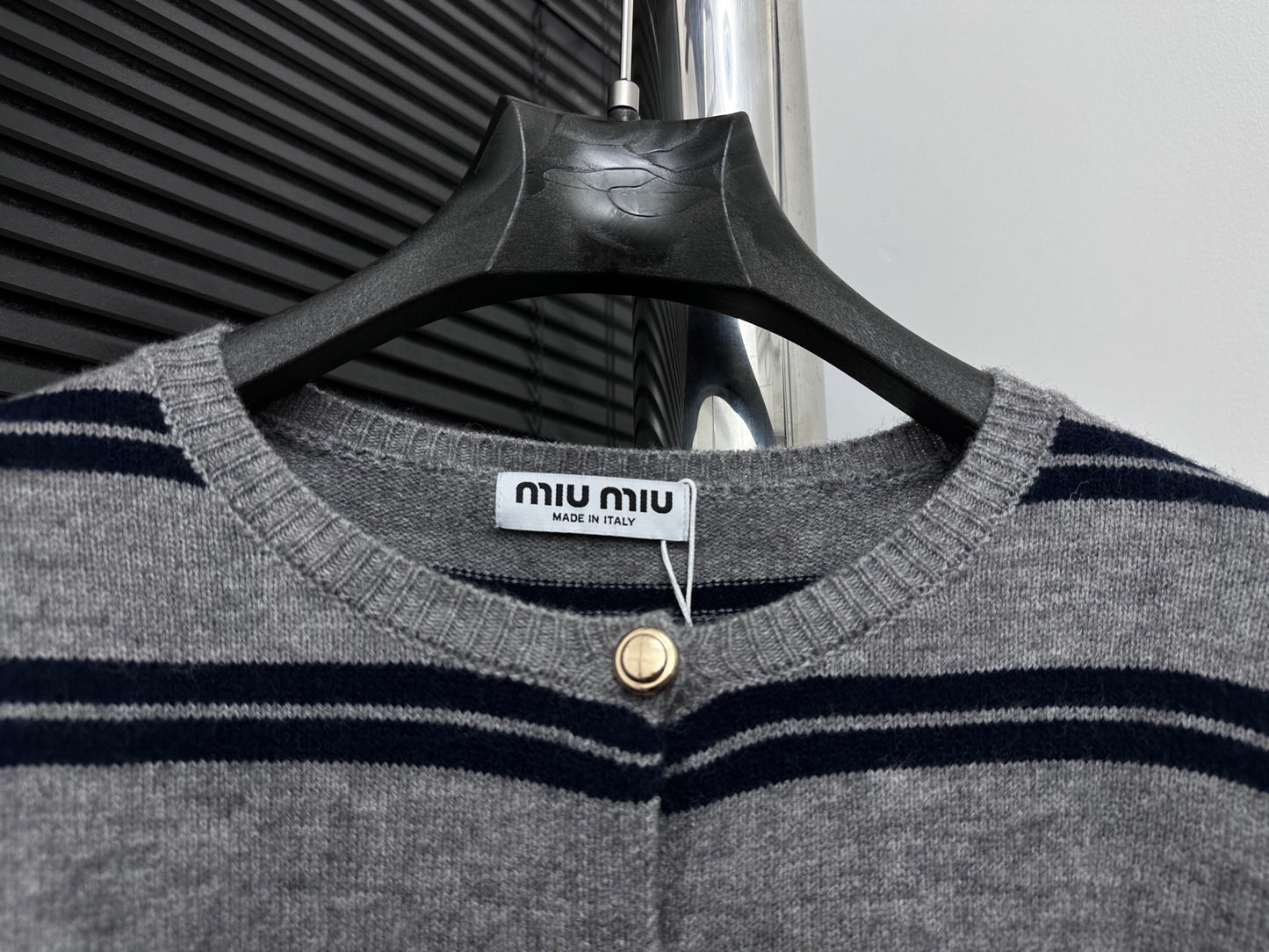 MIU MIU Autumn/Winter Striped Wool Cardigan with Metal Buttons