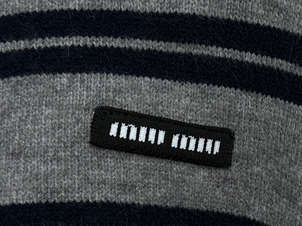 MIU MIU Autumn/Winter Striped Wool Cardigan with Metal Buttons