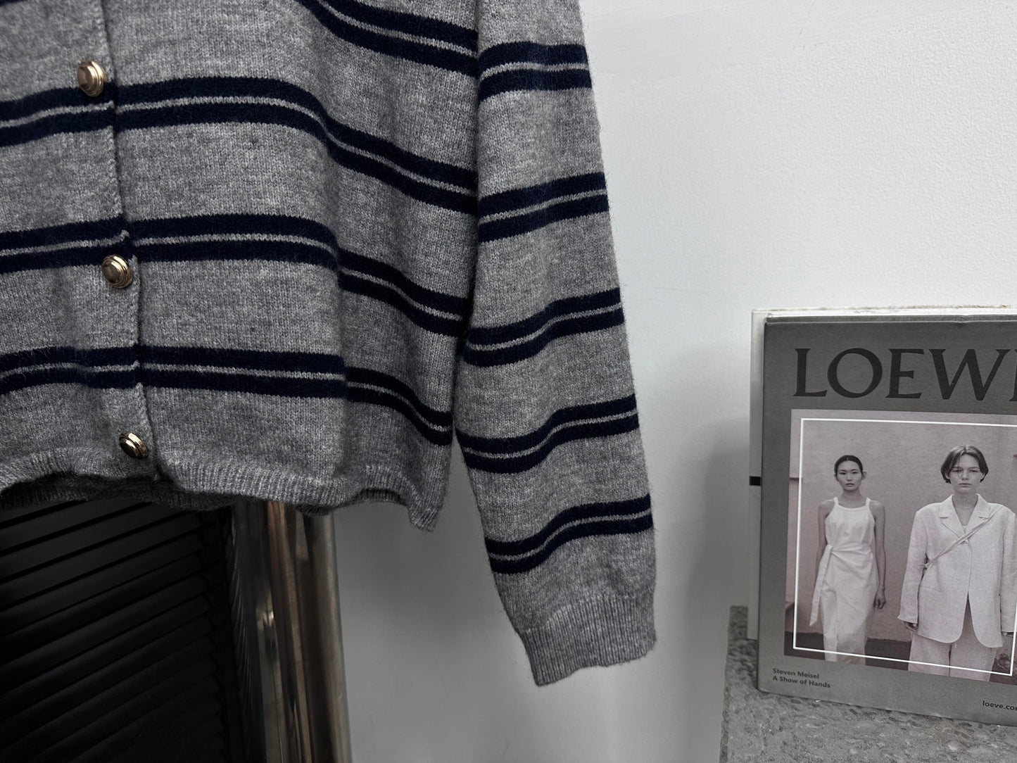 MIU MIU Autumn/Winter Striped Wool Cardigan with Metal Buttons