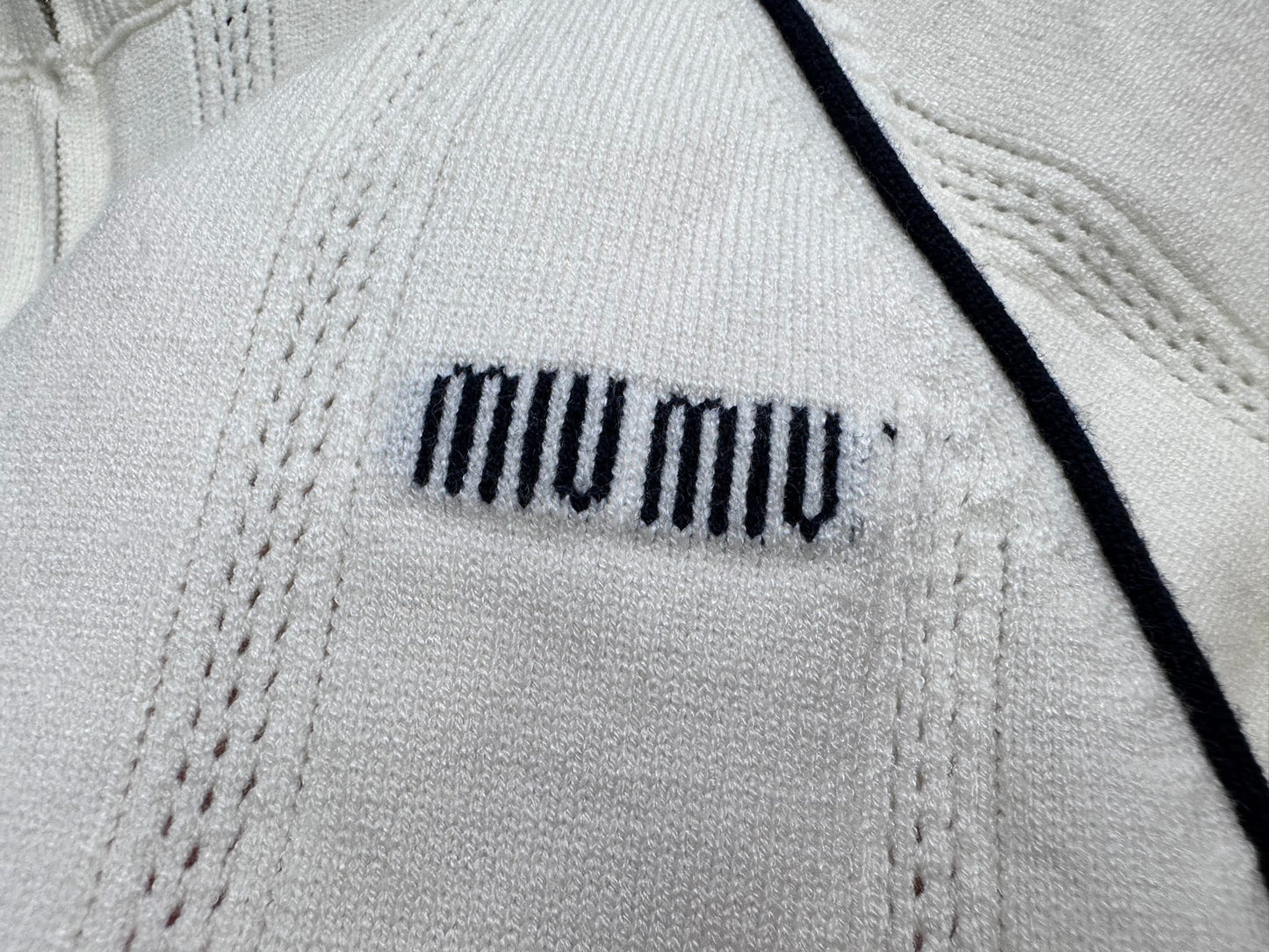 MIU MIU Collegiate Zip-Up Knit Cardigan with Letter Jacquard