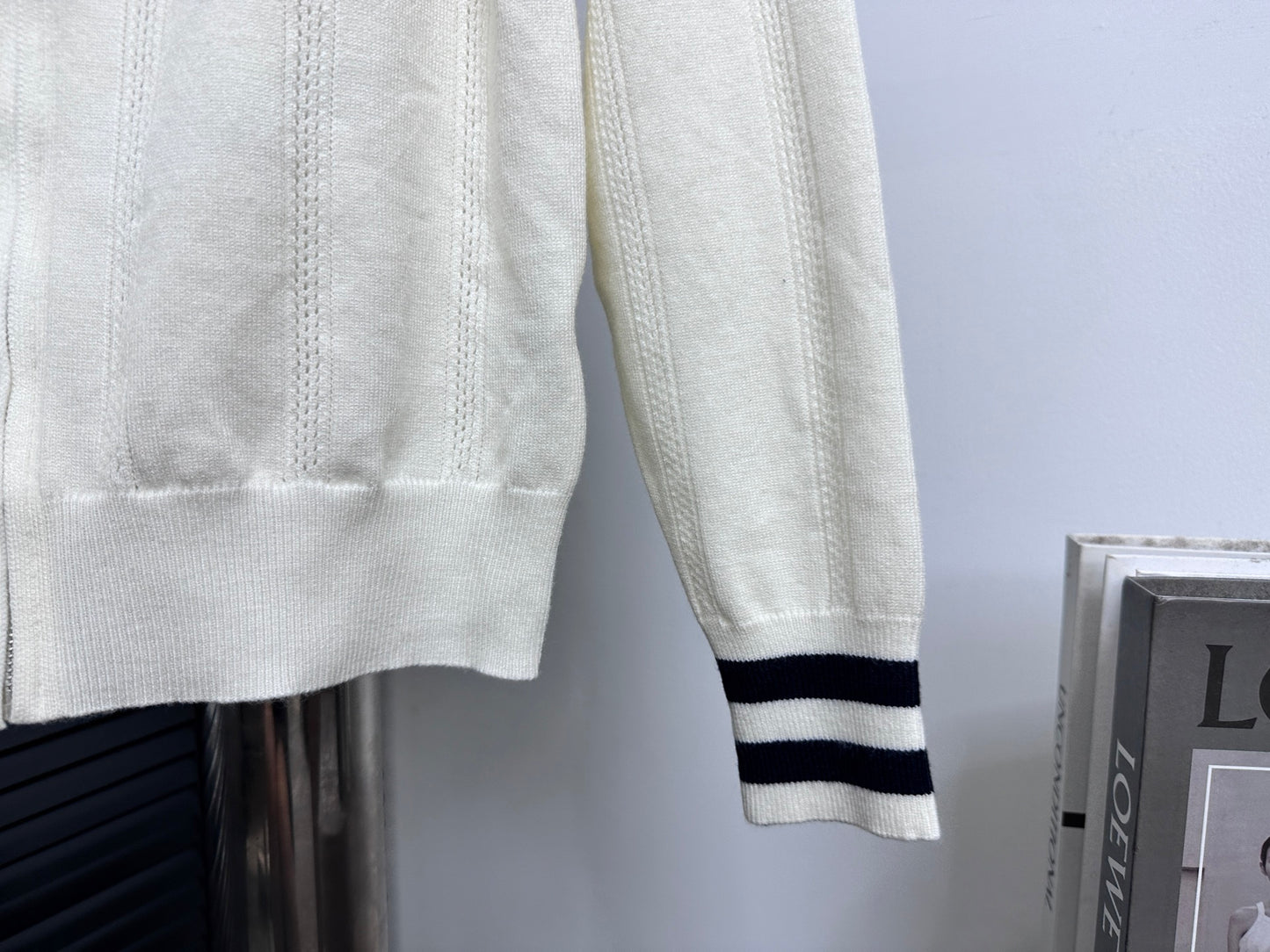 MIU MIU Collegiate Zip-Up Knit Cardigan with Letter Jacquard