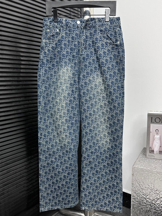 DIOR Printed Denim Wide-Leg Jeans