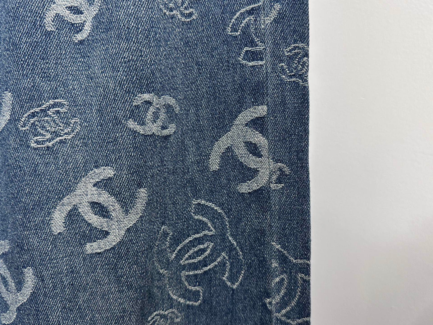 CHANEL Printed Denim Wide-Leg Jeans