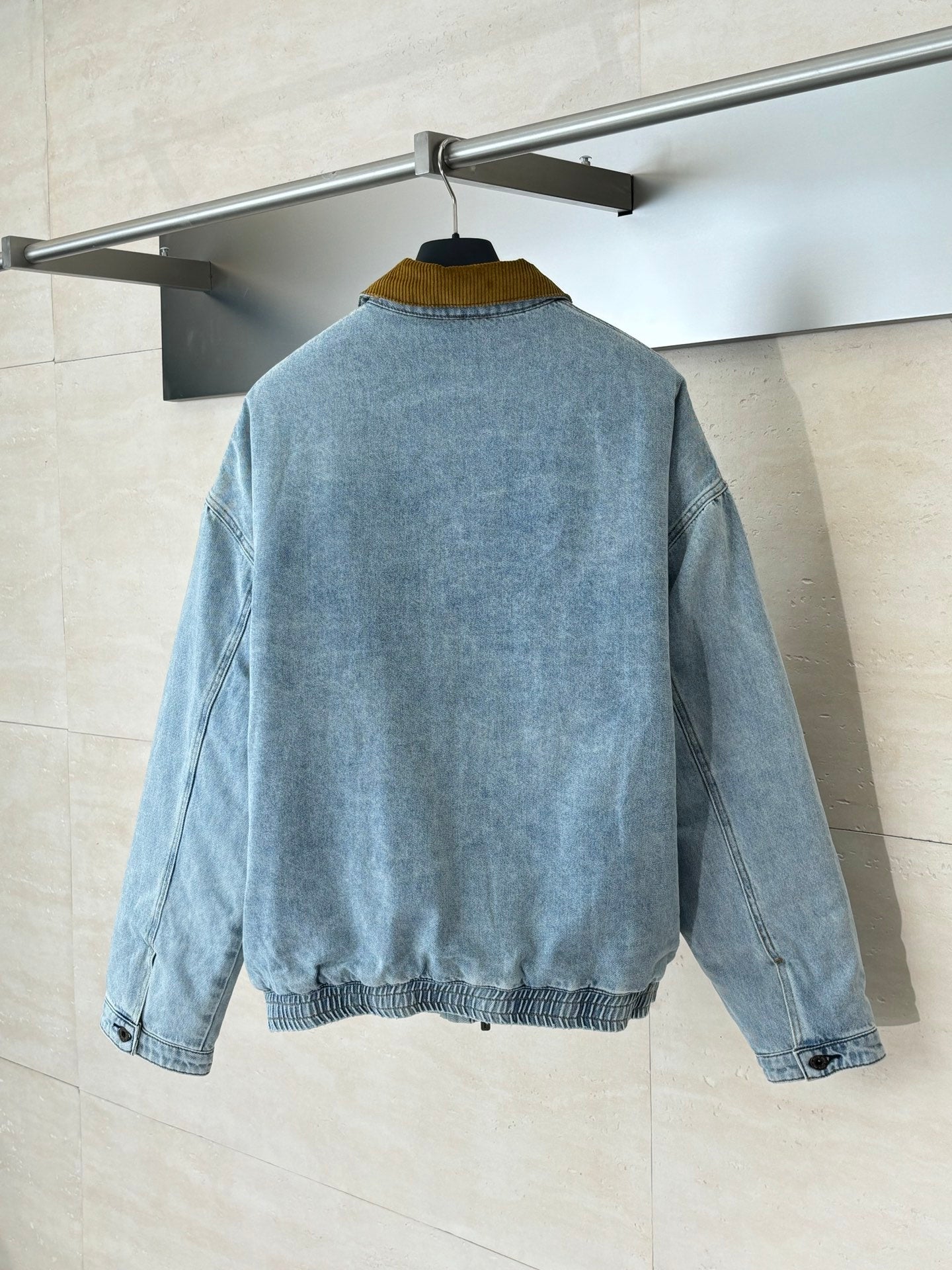 Miu Distressed Denim Cotton Jacket with Corduroy Collar