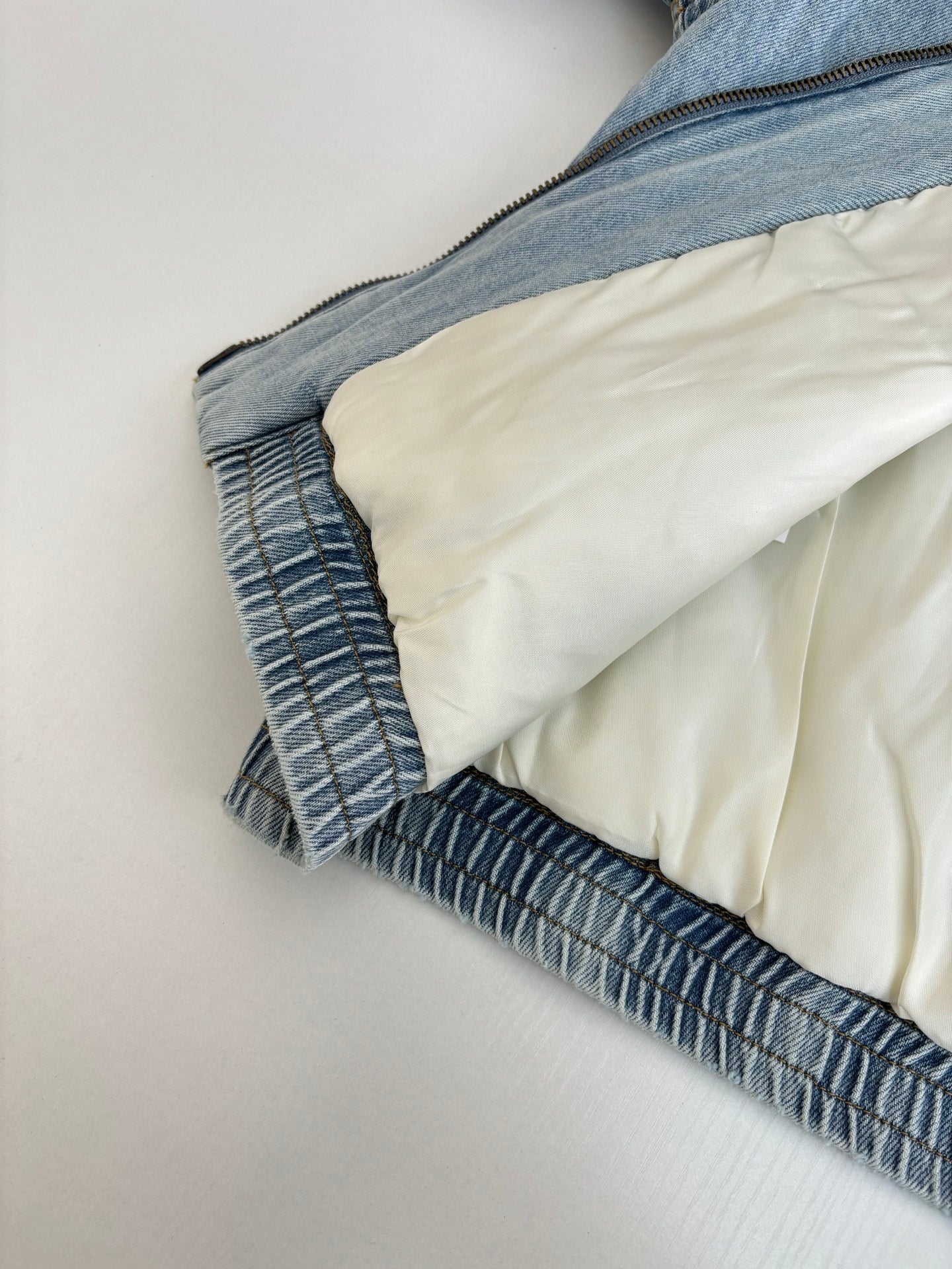 Miu Distressed Denim Cotton Jacket with Corduroy Collar