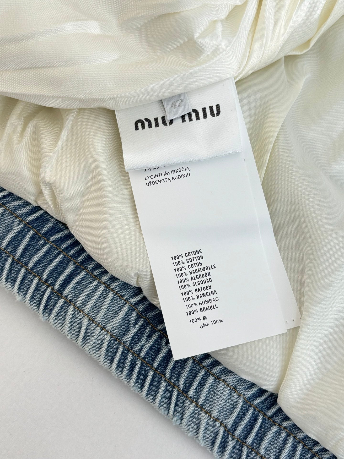 Miu Distressed Denim Cotton Jacket with Corduroy Collar