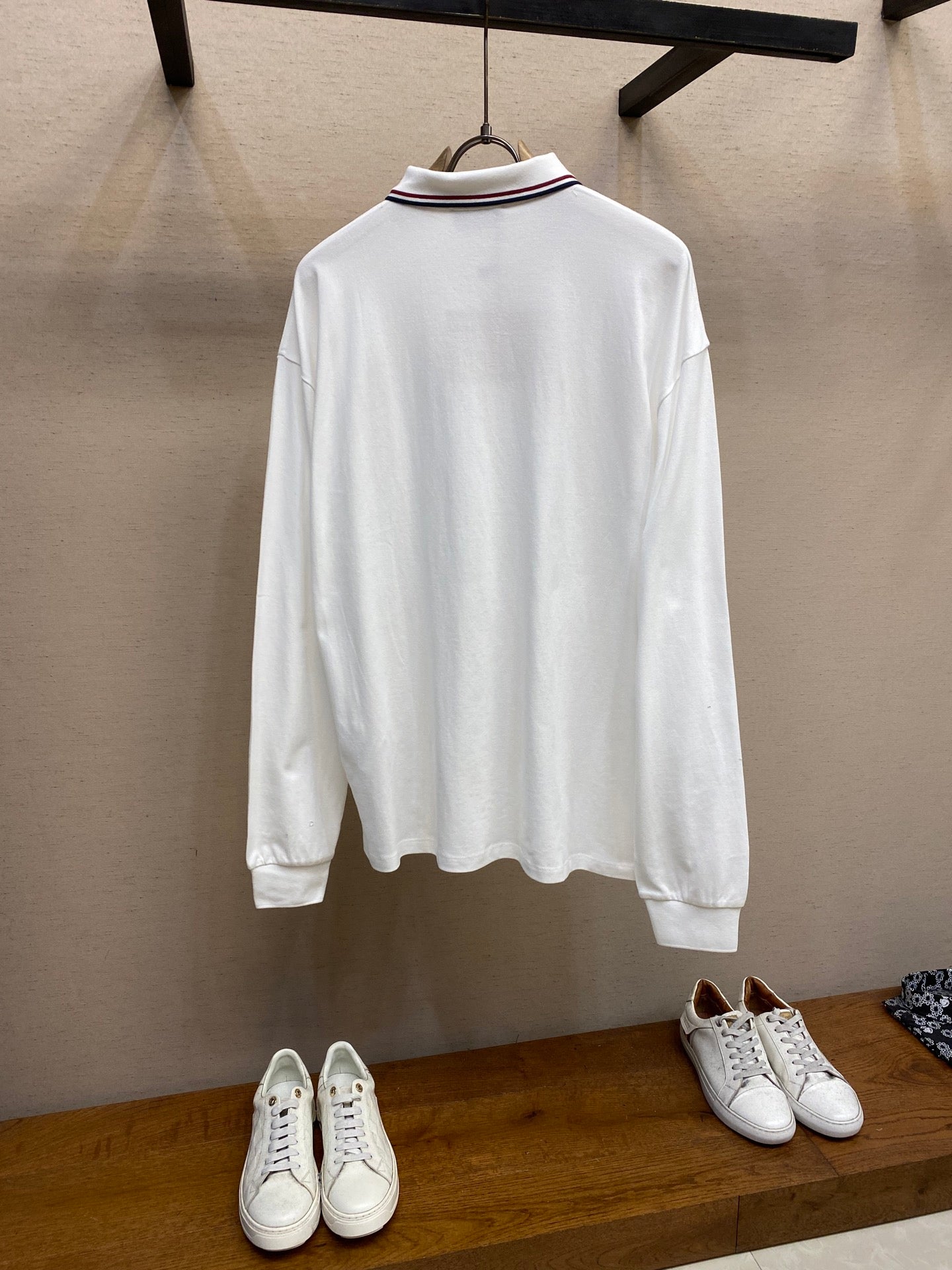 Miu Solid Color Long-Sleeve Polo Shirt with Embroidered Logo