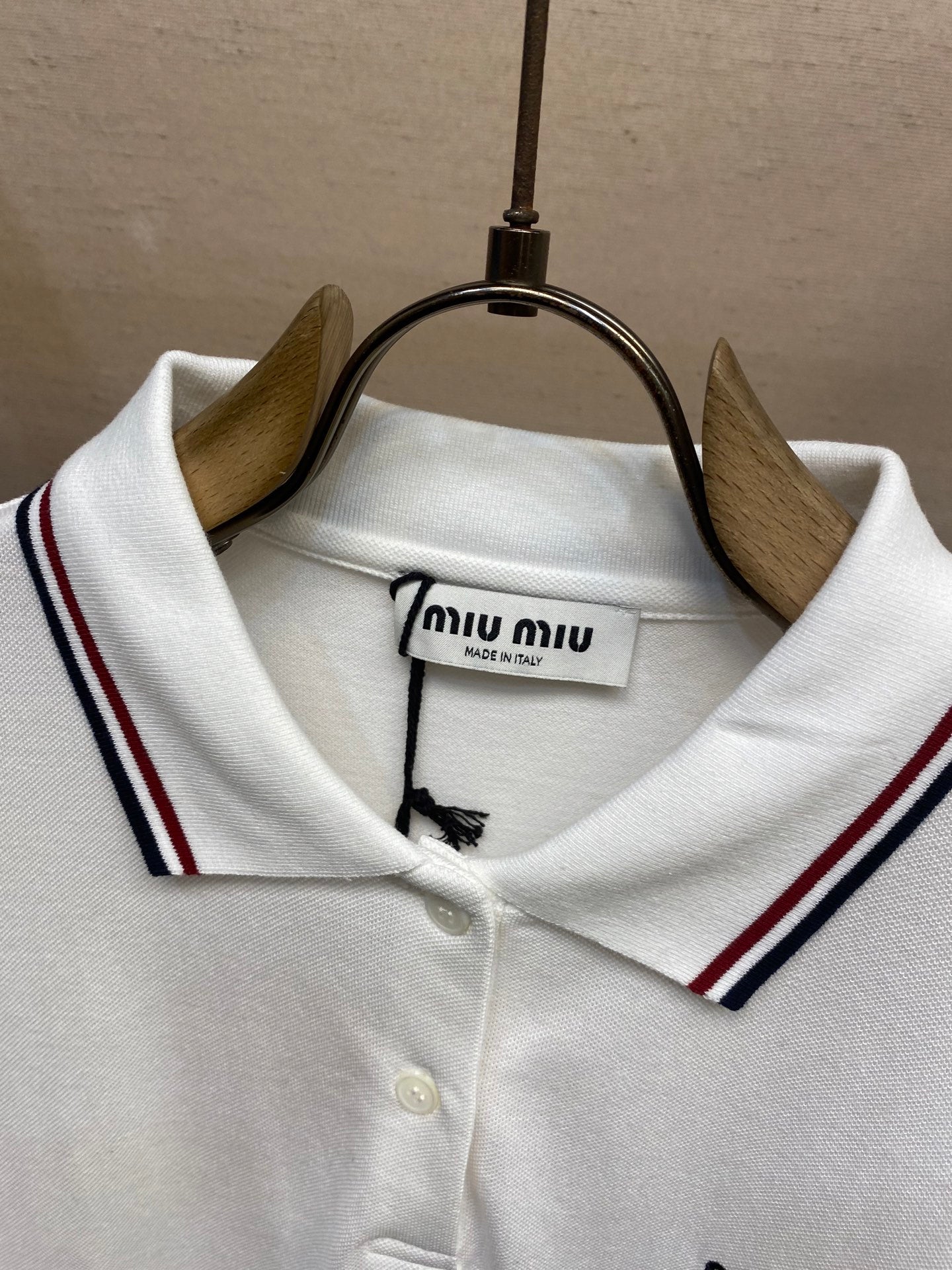 Miu Solid Color Long-Sleeve Polo Shirt with Embroidered Logo