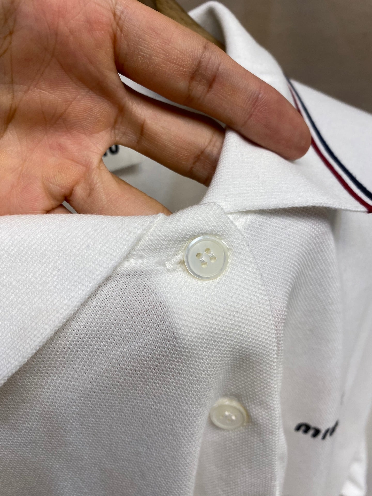 Miu Solid Color Long-Sleeve Polo Shirt with Embroidered Logo