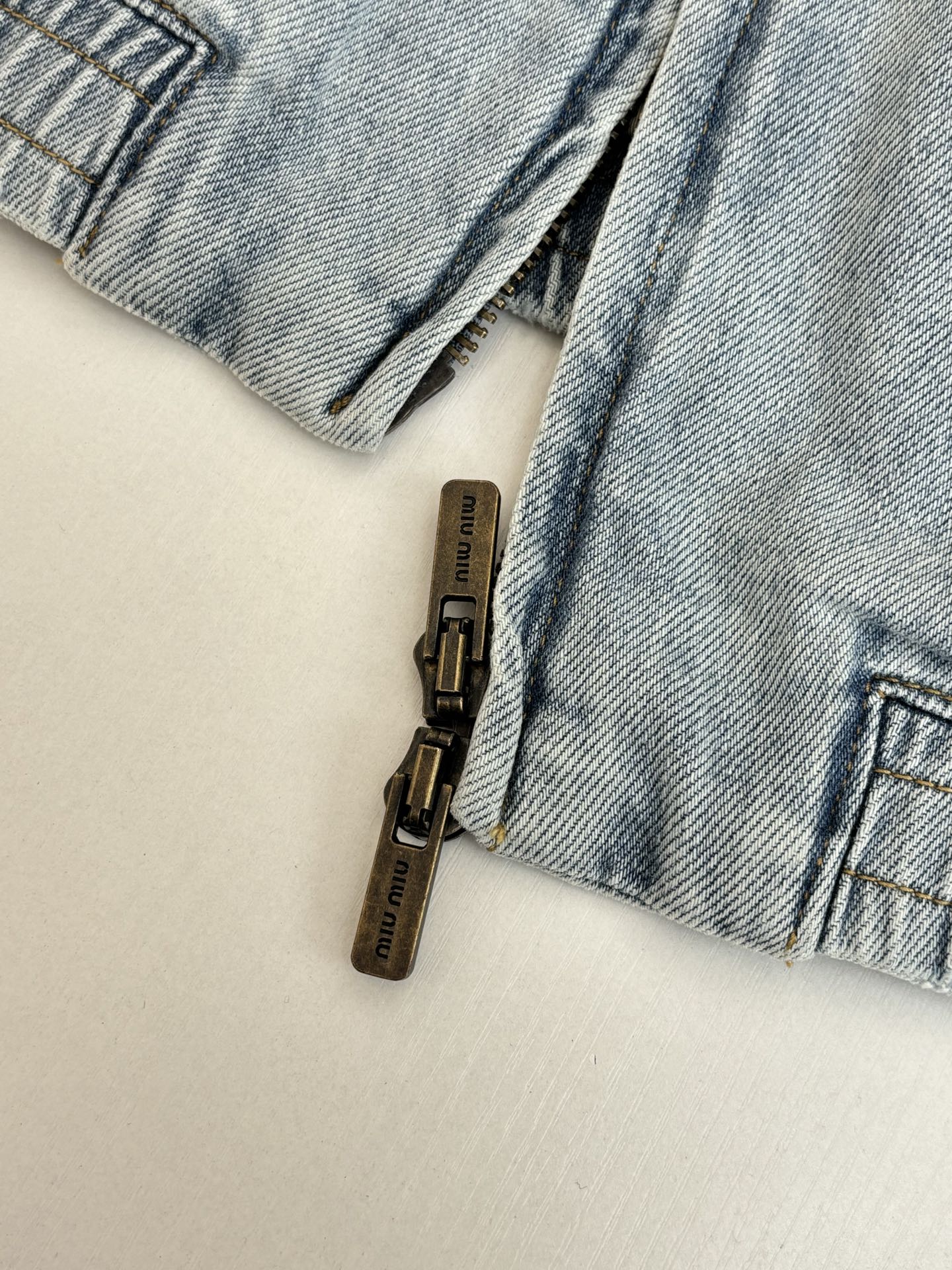 Distressed Denim Cotton Jacket with Corduroy Collar