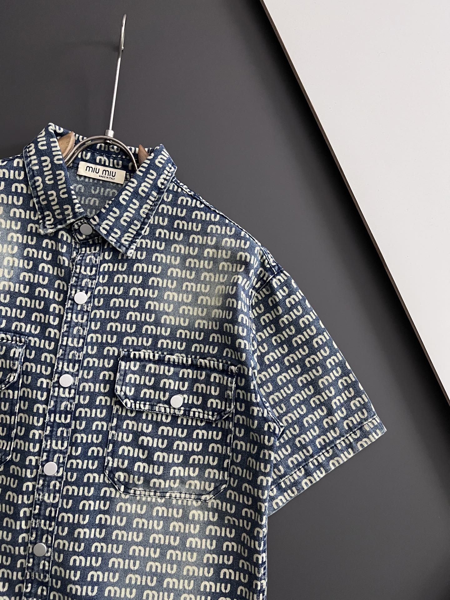 Miu New Monogram All-Over Printed Soft Denim Shirt