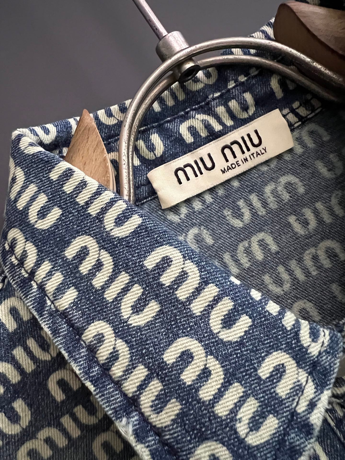Miu New Monogram All-Over Printed Soft Denim Shirt