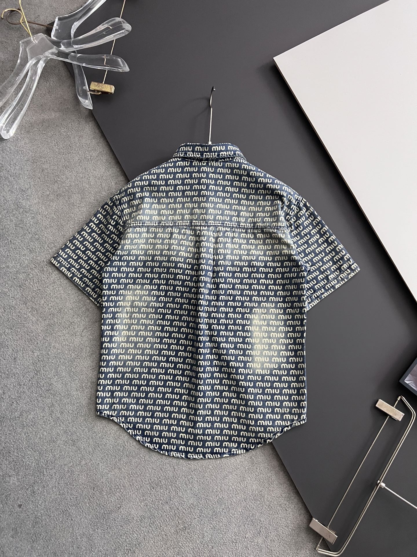 Miu New Monogram All-Over Printed Soft Denim Shirt