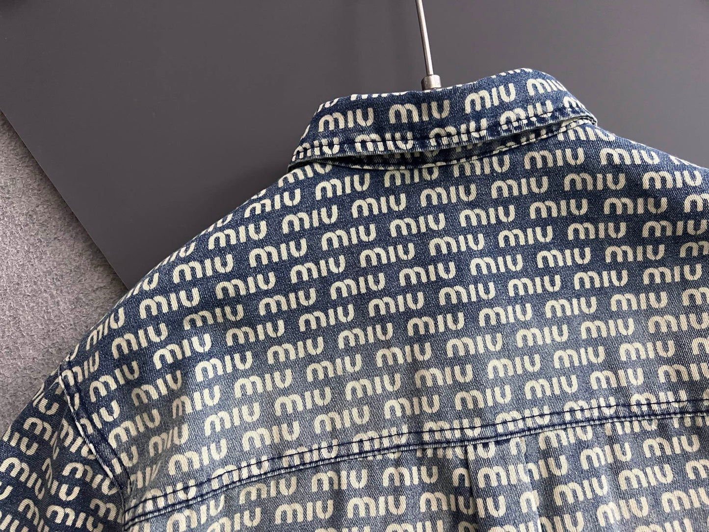 Miu New Monogram All-Over Printed Soft Denim Shirt