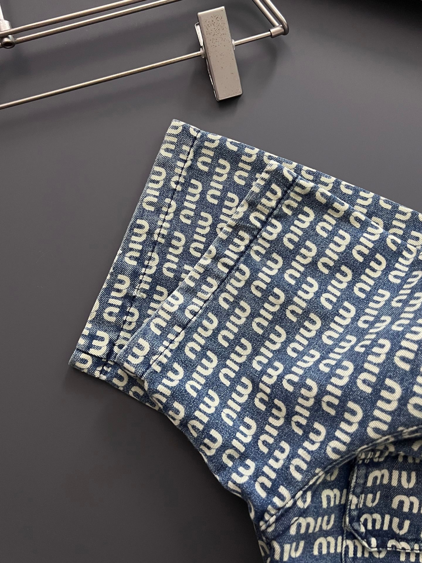 Miu New Monogram All-Over Printed Soft Denim Shirt